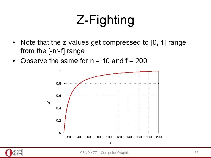 Z-Fighting • Note that the z-values get compressed to [0, 1] range from the