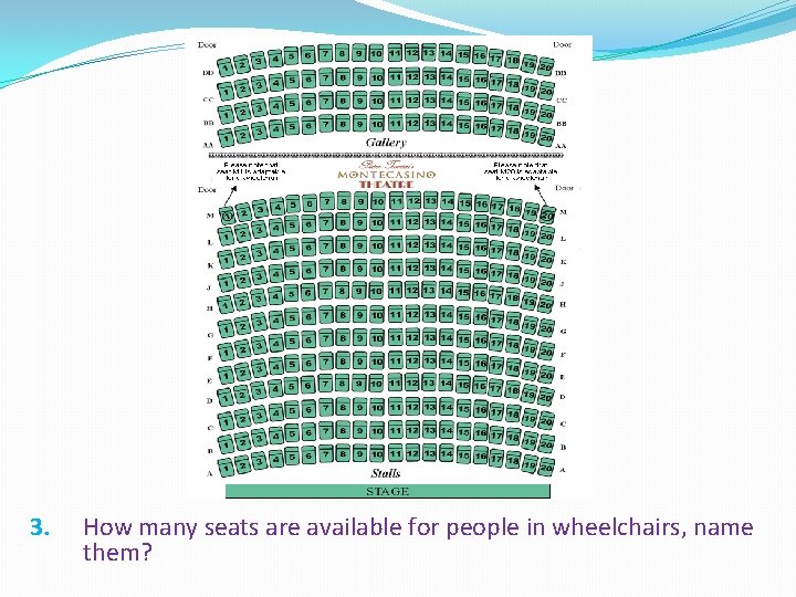 3. How many seats are available for people in wheelchairs, name them? 