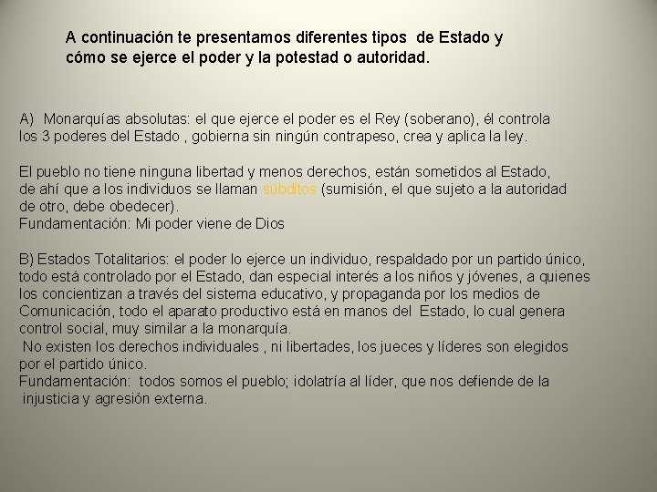 A continuación te presentamos diferentes tipos de Estado y cómo se ejerce el poder