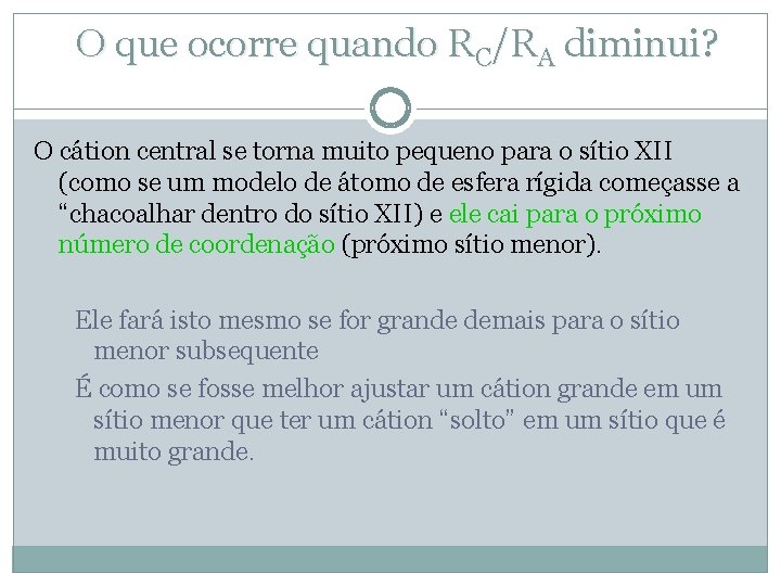 O que ocorre quando RC/RA diminui? O cátion central se torna muito pequeno para