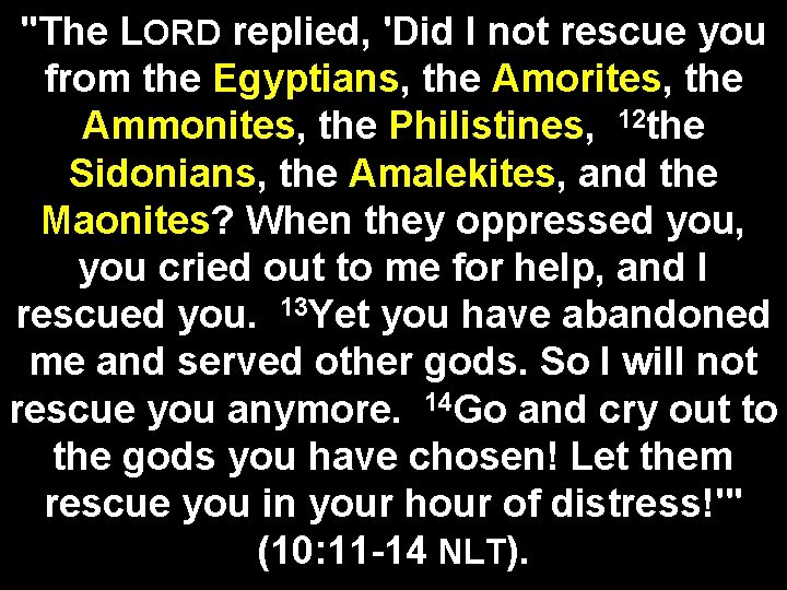 "The LORD replied, 'Did I not rescue you from the Egyptians, the Amorites, the