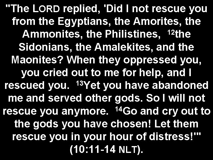 "The LORD replied, 'Did I not rescue you from the Egyptians, the Amorites, the