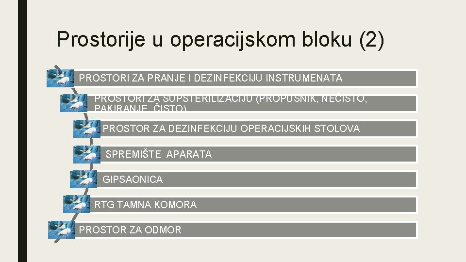 Prostorije u operacijskom bloku (2) PROSTORI ZA PRANJE I DEZINFEKCIJU INSTRUMENATA PROSTORI ZA SUPSTERILIZACIJU