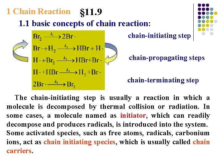 1 Chain Reaction § 11. 9 1. 1 basic concepts of chain reaction: chain-initiating 1 Chain Reaction § 11. 9 1. 1 basic concepts of chain reaction: chain-initiating