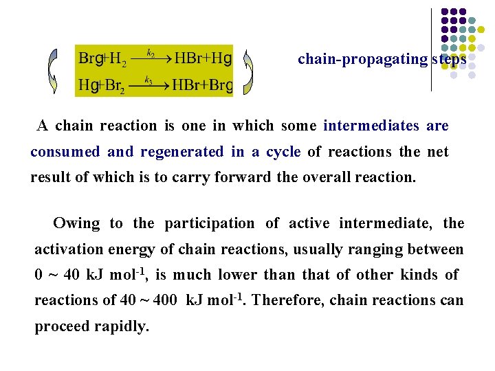 chain-propagating steps A chain reaction is one in which some intermediates are consumed and chain-propagating steps A chain reaction is one in which some intermediates are consumed and