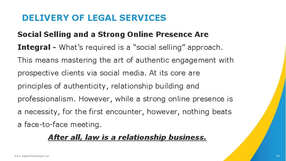 DELIVERY OF LEGAL SERVICES Social Selling and a Strong Online Presence Are Integral -