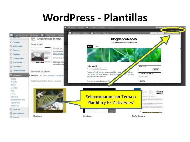 Word. Press - Plantillas Seleccionamos un Tema o Plantilla y lo ‘Activamos’ 