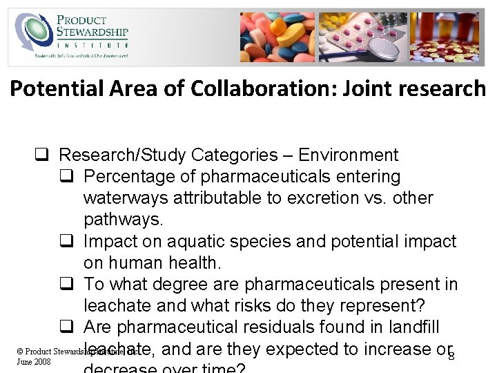 Potential Area of Collaboration: Joint research q Research/Study Categories – Environment q Percentage of