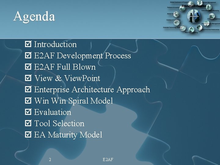 Agenda þ Introduction þ E 2 AF Development Process þ E 2 AF Full