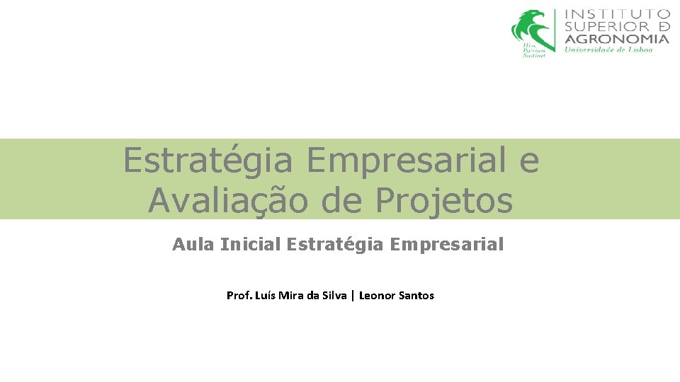 Estratégia Empresarial e Avaliação de Projetos Aula Inicial Estratégia Empresarial Prof. Luís Mira da