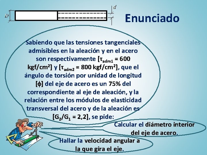 Enunciado Sabiendo que las tensiones tangenciales admisibles en la aleación y en el acero