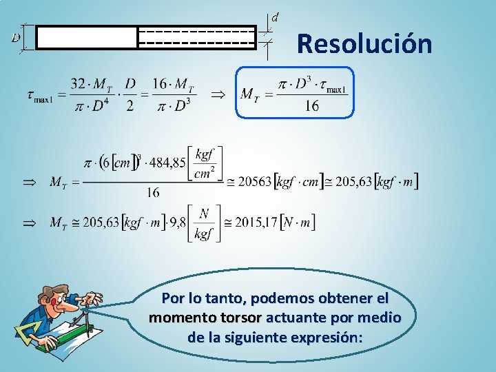 Resolución Por lo tanto, podemos obtener el momento torsor actuante por medio de la