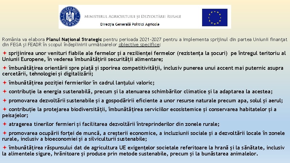 România va elabora Planul Național Strategic pentru perioada 2021 -2027 pentru a implementa sprijinul