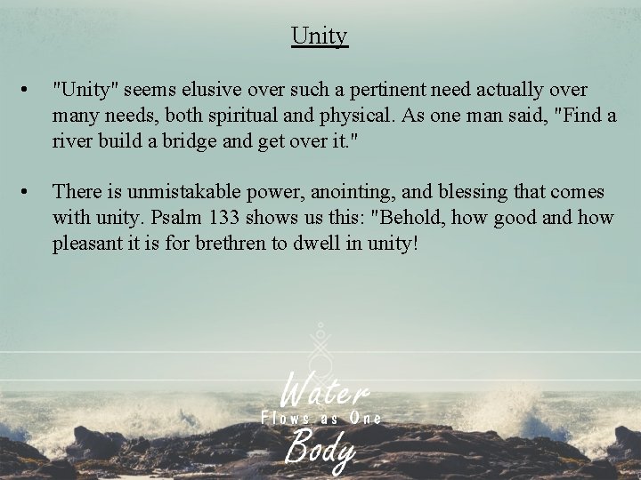 Unity • "Unity" seems elusive over such a pertinent need actually over many needs,