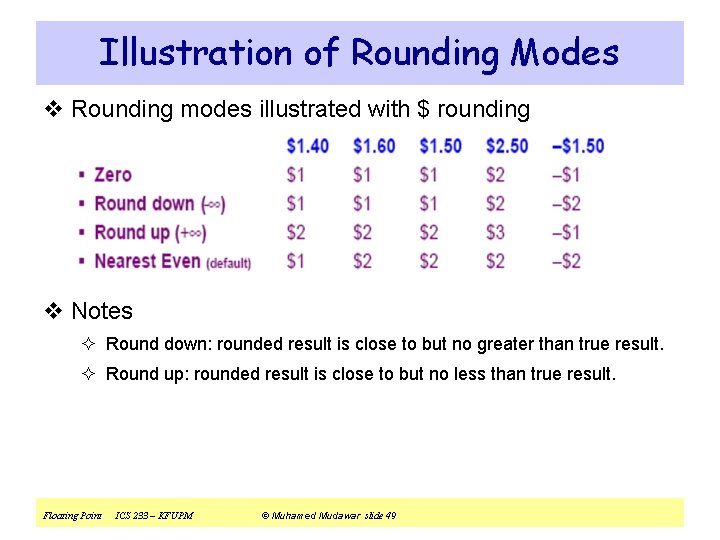 Illustration of Rounding Modes v Rounding modes illustrated with $ rounding v Notes ²