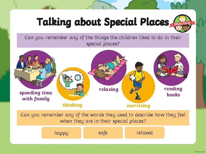 Talking about Special Places Can you remember any of the things the children liked