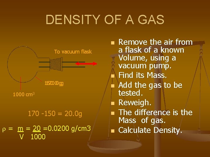 DENSITY OF A GAS n To vacuum flask n 150. 0 170. 0 gg