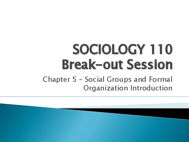 SOCIOLOGY 110 Break-out Session Chapter 5 – Social Groups and Formal Organization Introduction 