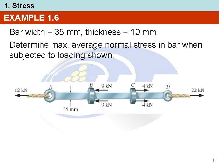 1. Stress EXAMPLE 1. 6 Bar width = 35 mm, thickness = 10 mm