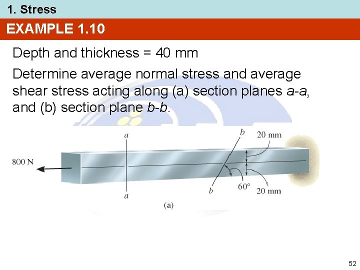 1. Stress EXAMPLE 1. 10 Depth and thickness = 40 mm Determine average normal