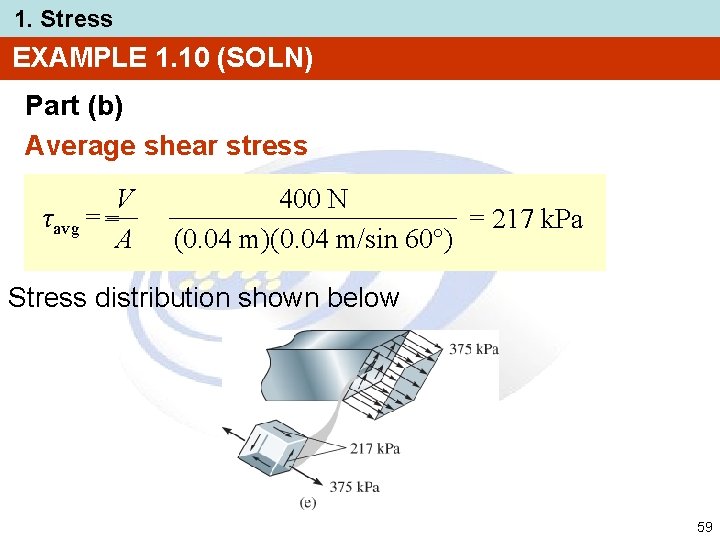 1. Stress EXAMPLE 1. 10 (SOLN) Part (b) Average shear stress V τavg =