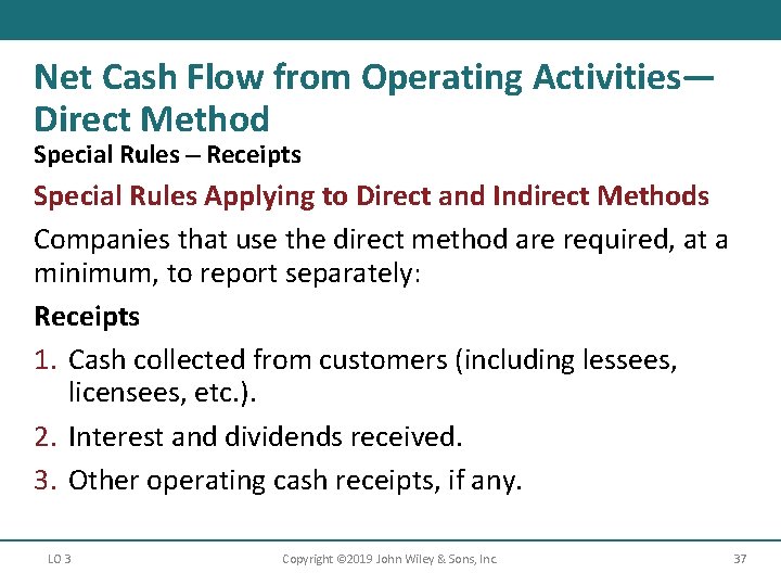 Net Cash Flow from Operating Activities— Direct Method Special Rules – Receipts Special Rules