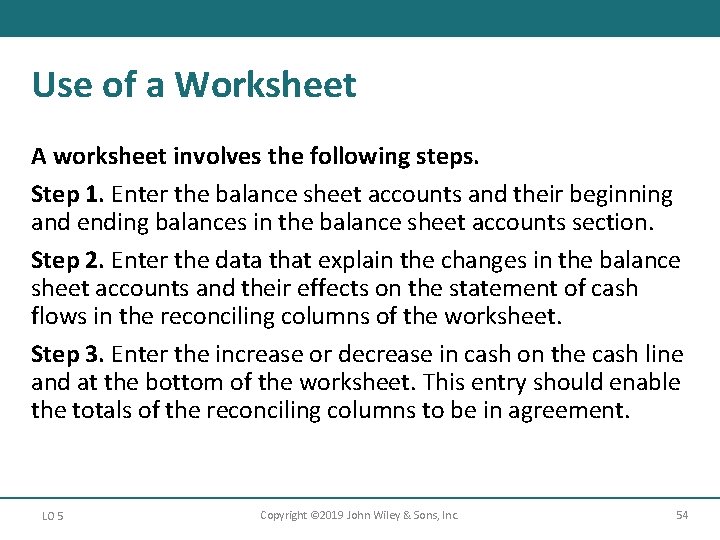 Use of a Worksheet A worksheet involves the following steps. Step 1. Enter the