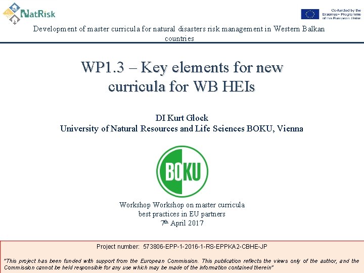 Development of master curricula for natural disasters risk management in Western Balkan countries WP