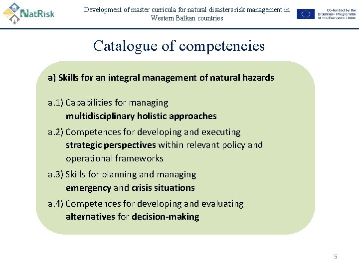 Development of master curricula for natural disasters risk management in Western Balkan countries Catalogue