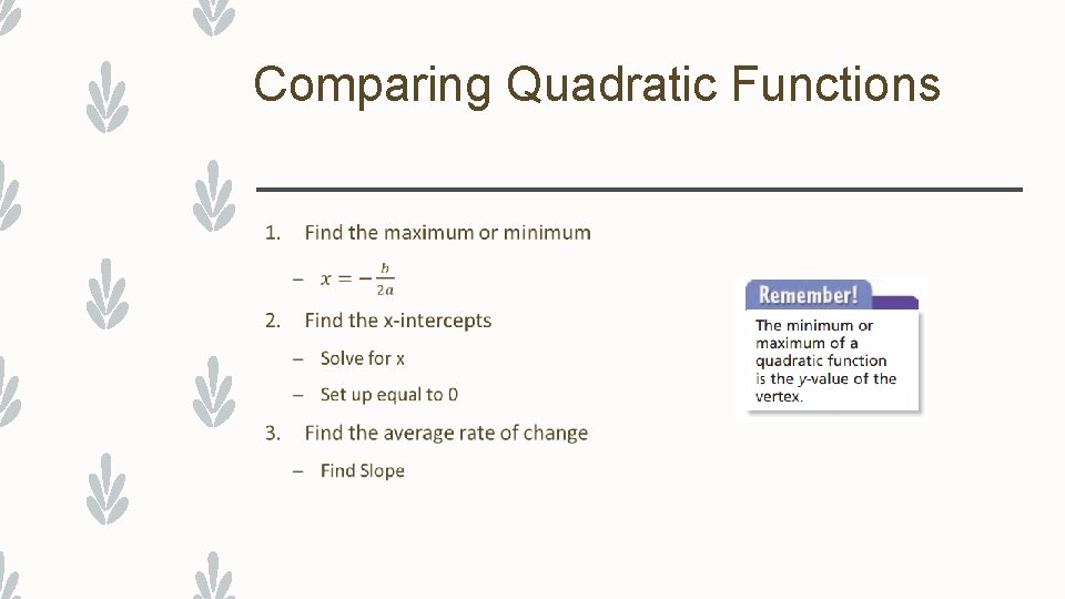 Comparing Quadratic Functions – 