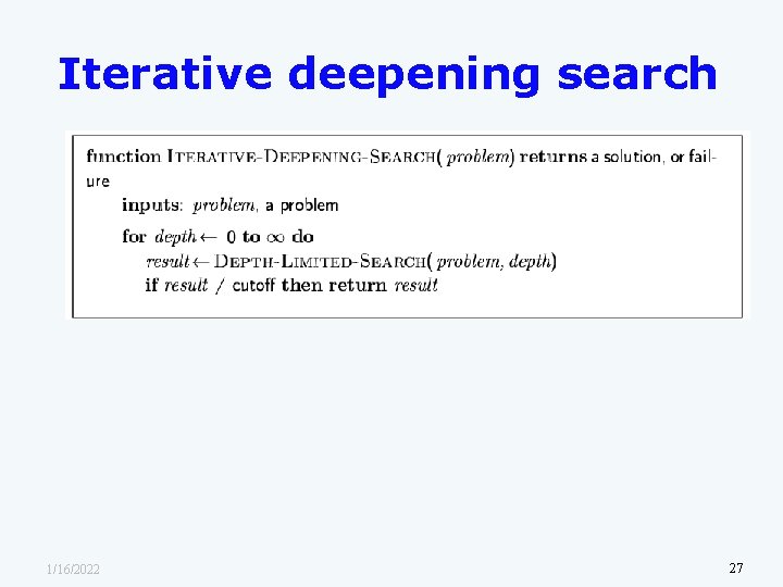 Iterative deepening search 1/16/2022 27 