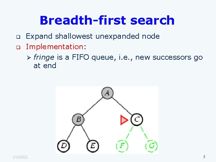 Breadth-first search q q Expand shallowest unexpanded node Implementation: Ø fringe is a FIFO