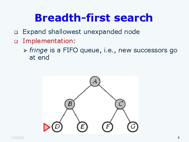 Breadth-first search q q Expand shallowest unexpanded node Implementation: Ø fringe is a FIFO