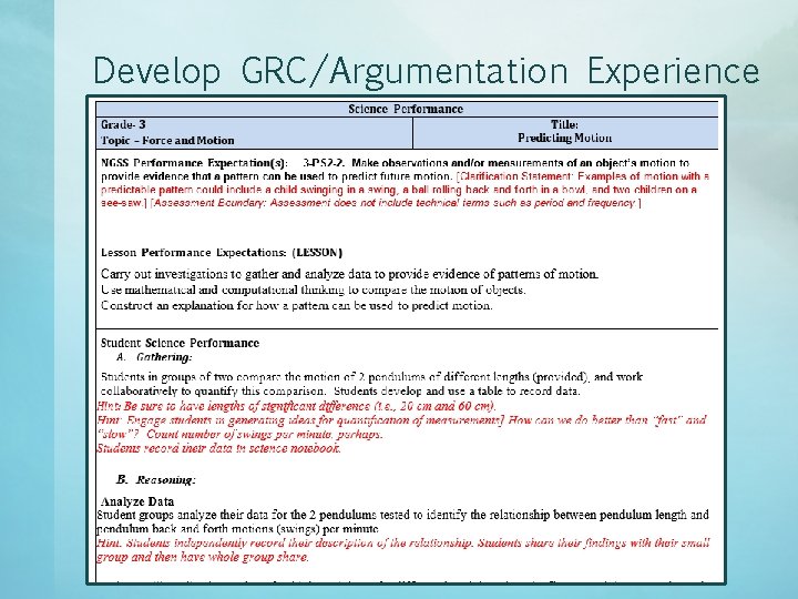 Develop GRC/Argumentation Experience 