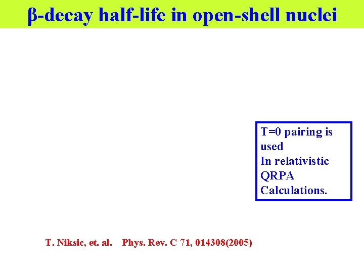 β-decay half-life in open-shell nuclei T=0 pairing is used In relativistic QRPA Calculations. T.