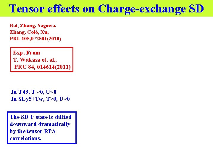 Tensor effects on Charge-exchange SD Bai, Zhang, Sagawa, Zhang, Colò, Xu, PRL 105, 072501(2010)