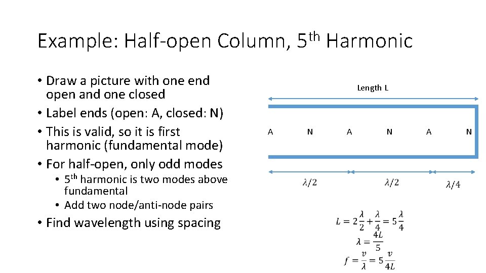 Example: Half-open Column, 5 th Harmonic • Draw a picture with one end open