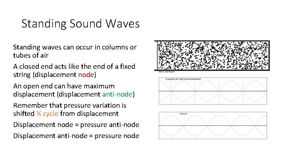 Standing Sound Waves Standing waves can occur in columns or tubes of air A