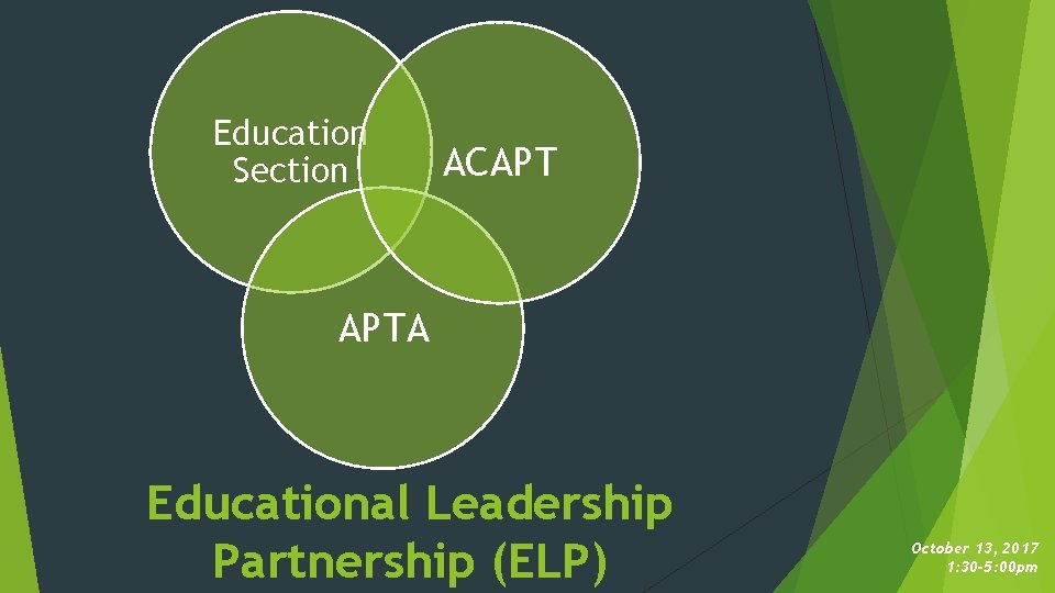 Education Section ACAPT APTA Educational Leadership Partnership (ELP) October 13, 2017 1: 30 -5: