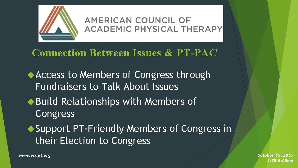 Connection Between Issues & PT-PAC Access to Members of Congress through Fundraisers to Talk