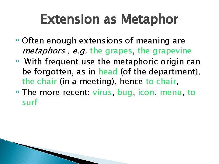 Extension as Metaphor Often enough extensions of meaning are metaphors , e. g. the