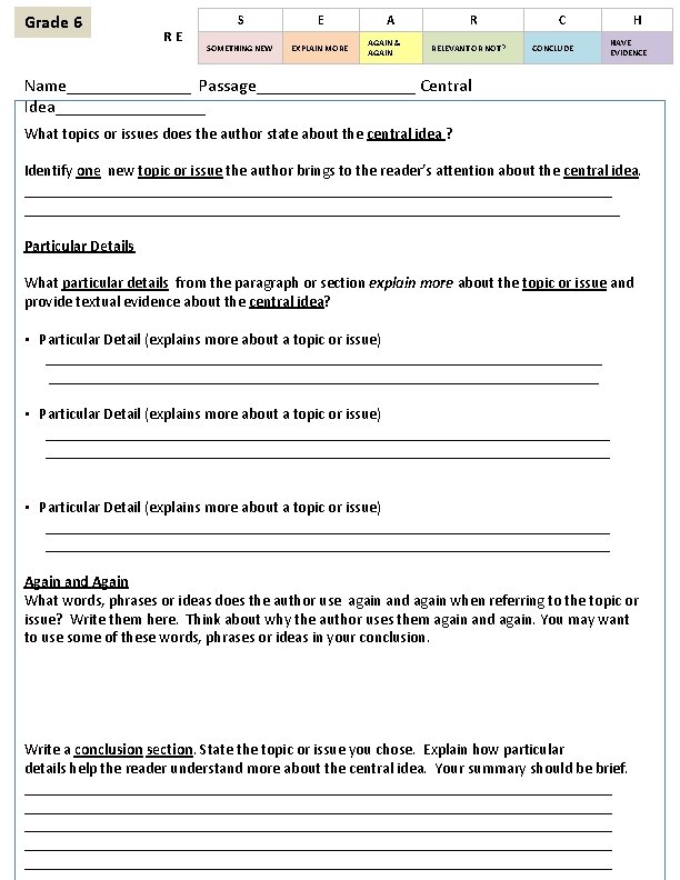 Grade 6 RE S E SOMETHING NEW EXPLAIN MORE A AGAIN & AGAIN R