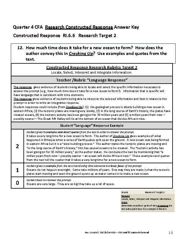 Quarter 4 CFA Research Constructed Response Answer Key Constructed Response RI. 6. 6 Research