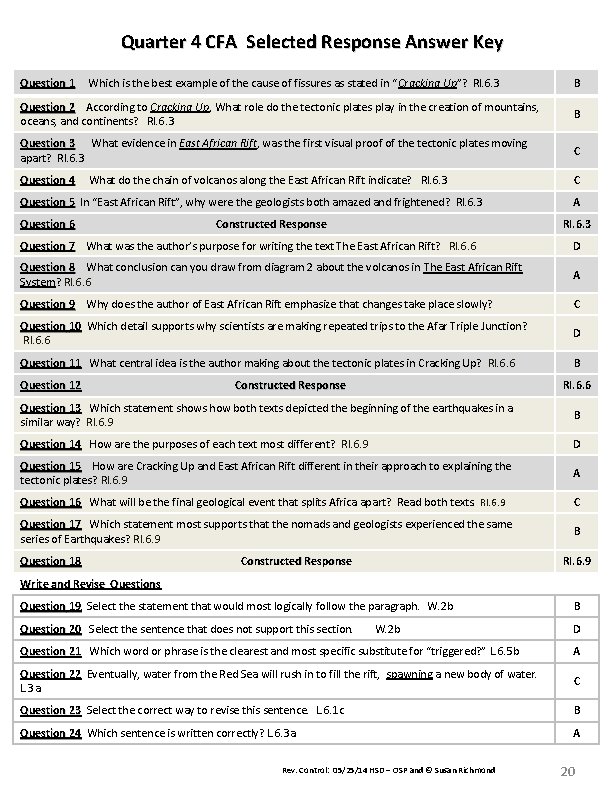 Quarter 4 CFA Selected Response Answer Key Question 1 Which is the best example
