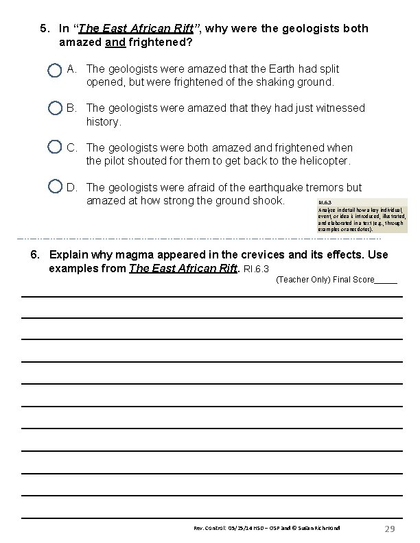 5. In “The East African Rift”, why were the geologists both amazed and frightened?