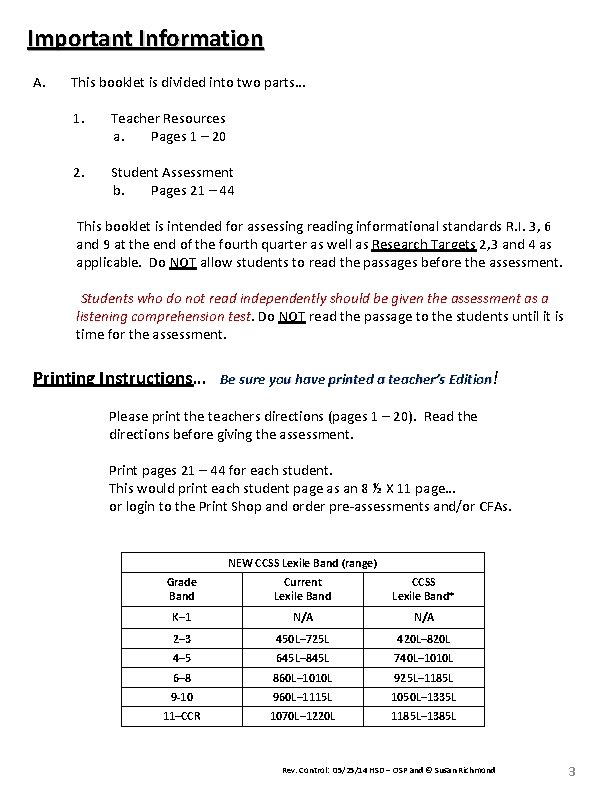 Important Information A. This booklet is divided into two parts… 1. Teacher Resources a.