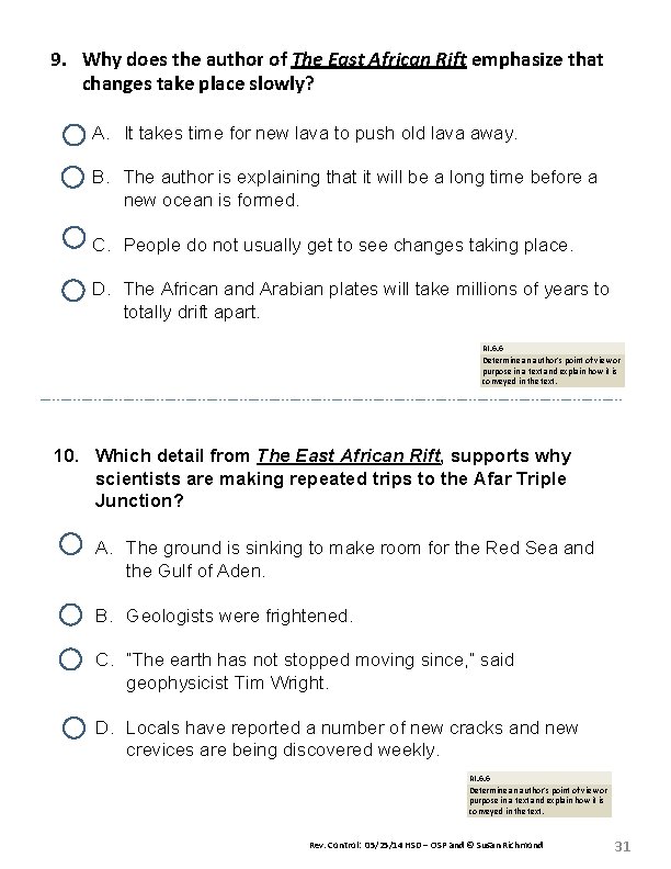 9. Why does the author of The East African Rift emphasize that changes take