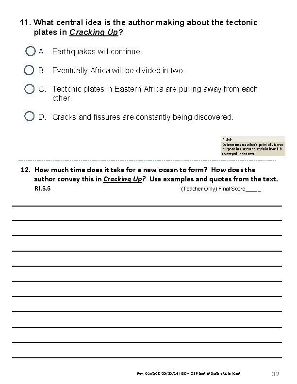 11. What central idea is the author making about the tectonic plates in Cracking