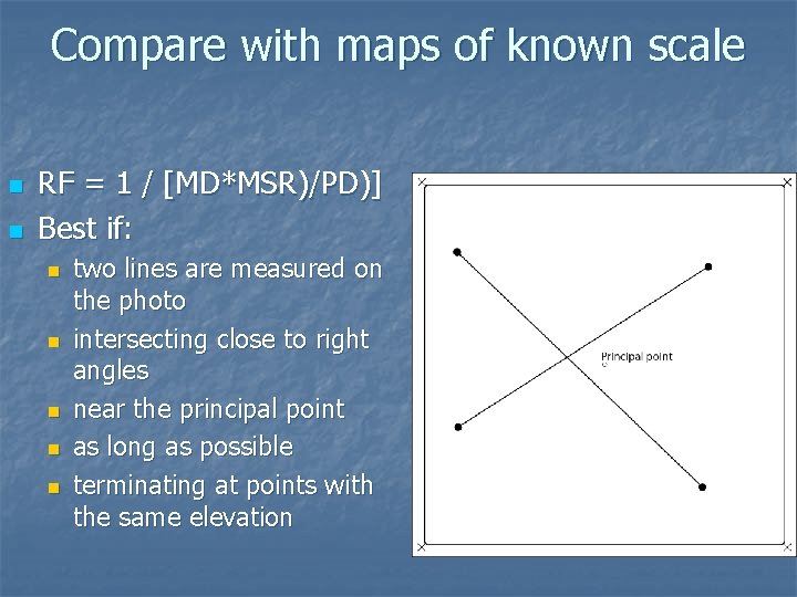Compare with maps of known scale n n RF = 1 / [MD*MSR)/PD)] Best