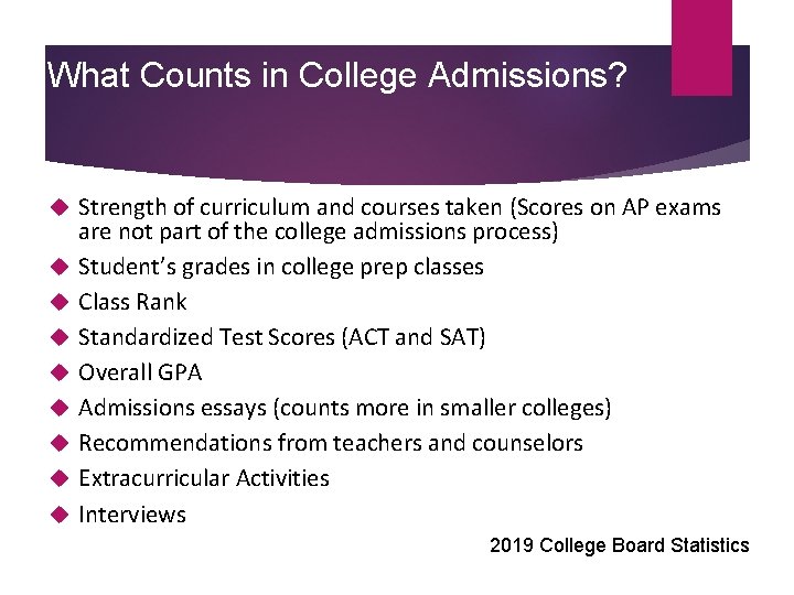 What Counts in College Admissions? Strength of curriculum and courses taken (Scores on AP